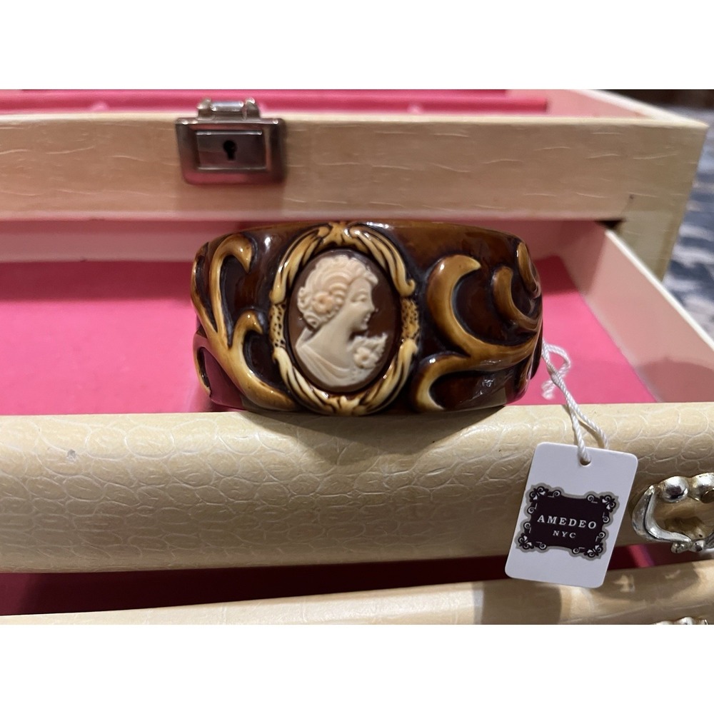 Amedeo NYC 25MM Cameo Hand Carved Resin Boho Bangle Bracelet